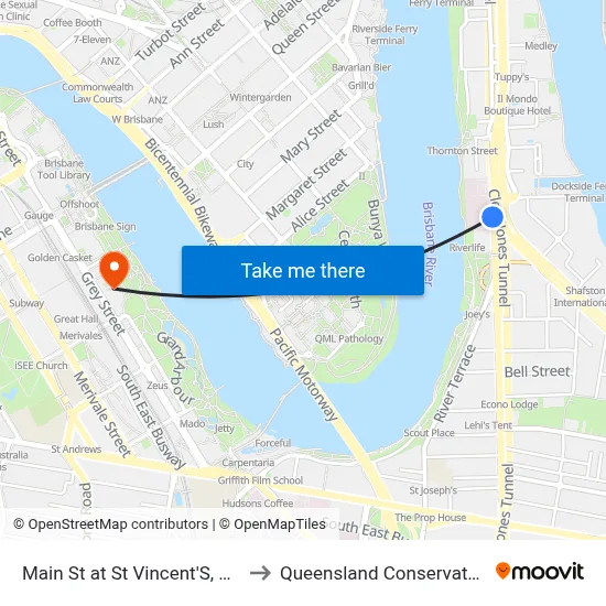 Main St at St Vincent'S, Stop 7 to Queensland Conservatorium map