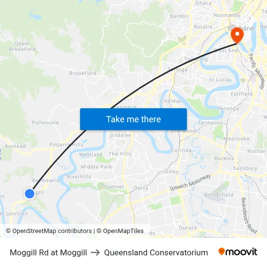 Moggill Rd at Moggill to Queensland Conservatorium map