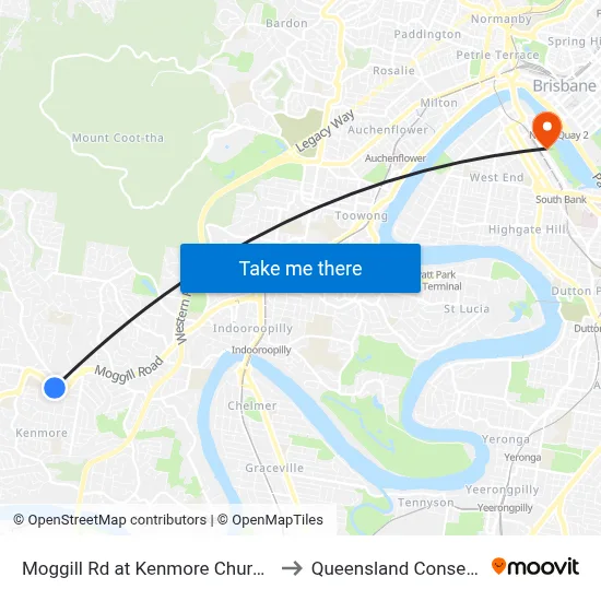 Moggill Rd at Kenmore Churches, Stop 34 to Queensland Conservatorium map