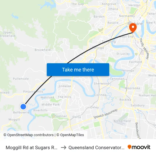 Moggill Rd at Sugars Road to Queensland Conservatorium map
