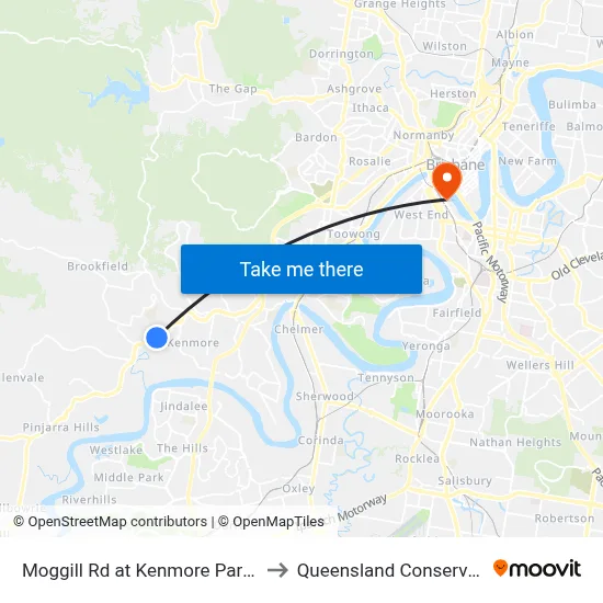 Moggill Rd at Kenmore Park 'N' Ride to Queensland Conservatorium map