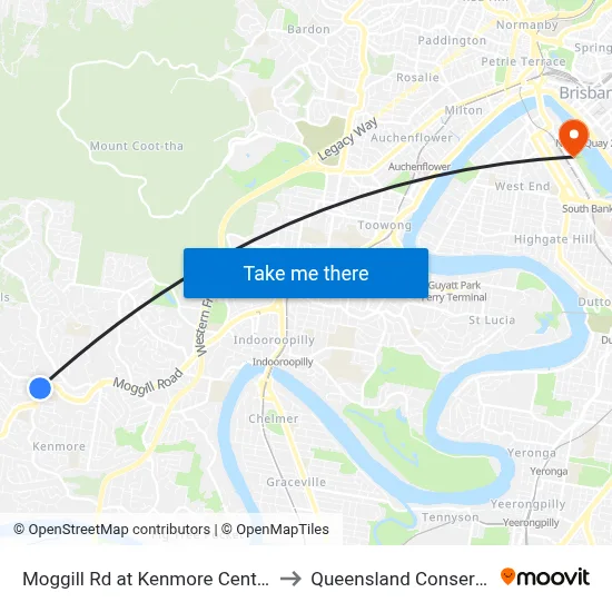 Moggill Rd at Kenmore Central, Stop 37 to Queensland Conservatorium map