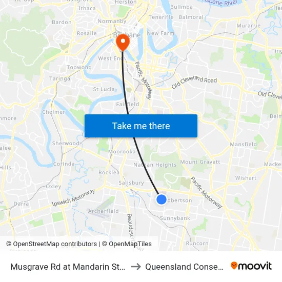 Musgrave Rd at Mandarin Street, Stop 54 to Queensland Conservatorium map