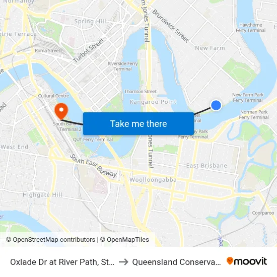 Oxlade Dr at River Path, Stop 25a to Queensland Conservatorium map