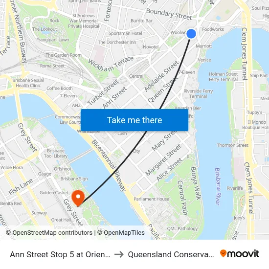 Ann Street Stop 5 at Orient Hotel to Queensland Conservatorium map