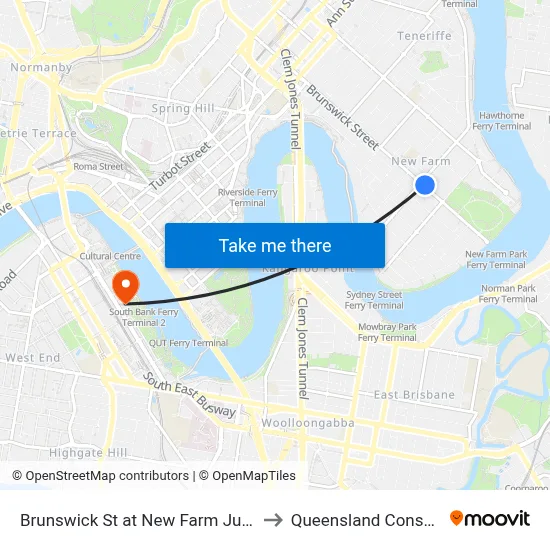 Brunswick St at New Farm Junction, Stop 14 to Queensland Conservatorium map