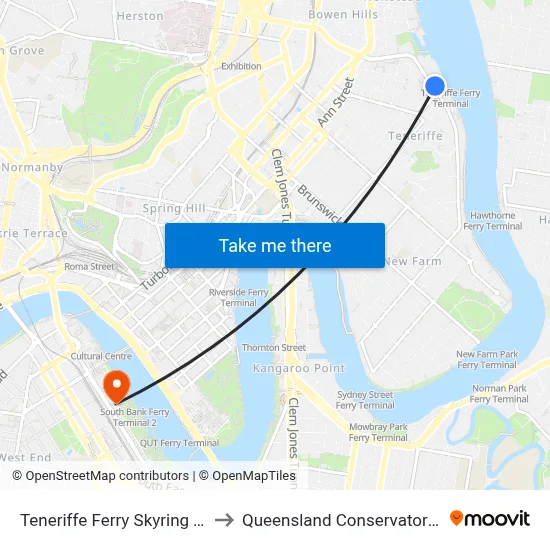 Teneriffe Ferry Skyring Tce to Queensland Conservatorium map