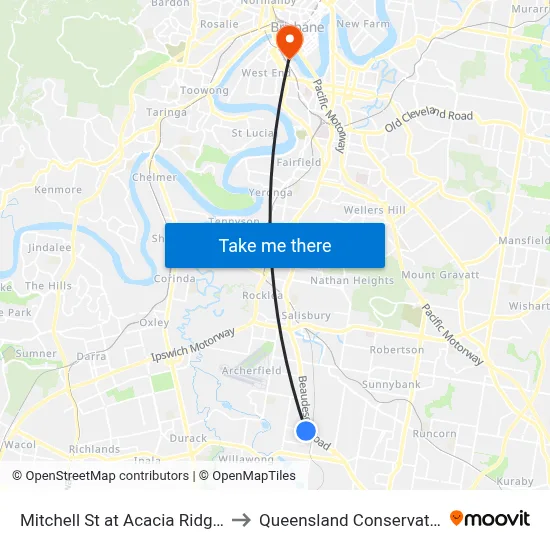 Mitchell St at Acacia Ridge East to Queensland Conservatorium map