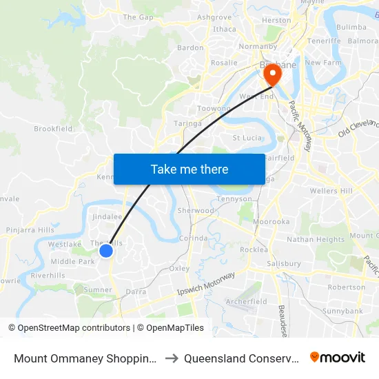 Mount Ommaney Shopping Centre to Queensland Conservatorium map