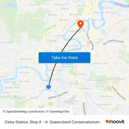 Oxley Station, Stop A to Queensland Conservatorium map