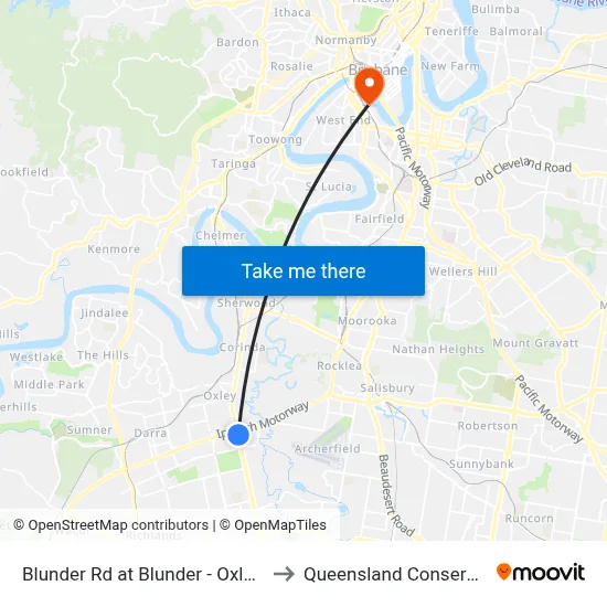 Blunder Rd at Blunder - Oxley, Stop 66 to Queensland Conservatorium map