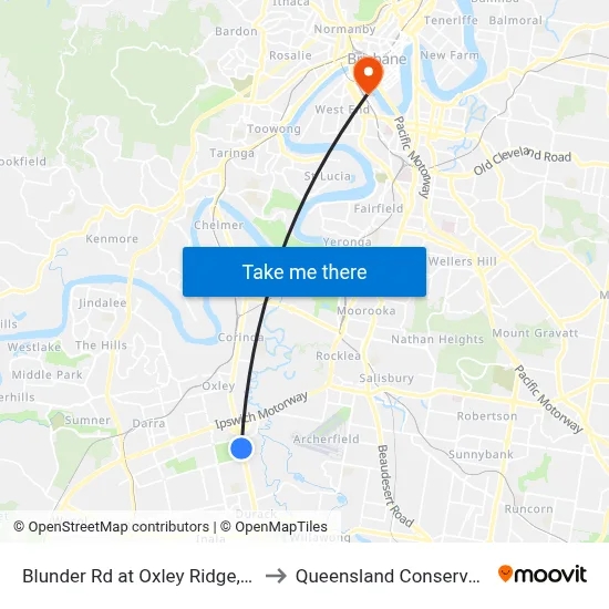 Blunder Rd at Oxley Ridge, Stop 67 to Queensland Conservatorium map