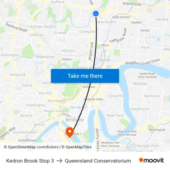 Kedron Brook Stop 3 to Queensland Conservatorium map