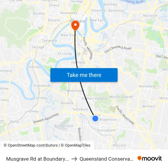 Musgrave Rd at Boundary Street to Queensland Conservatorium map
