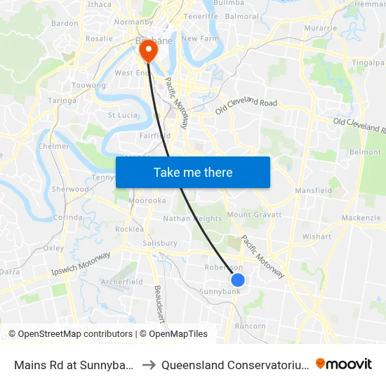 Mains Rd at Sunnybank to Queensland Conservatorium map
