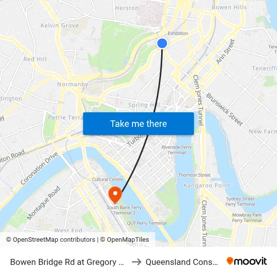 Bowen Bridge Rd at Gregory Terrace, Stop 7 to Queensland Conservatorium map