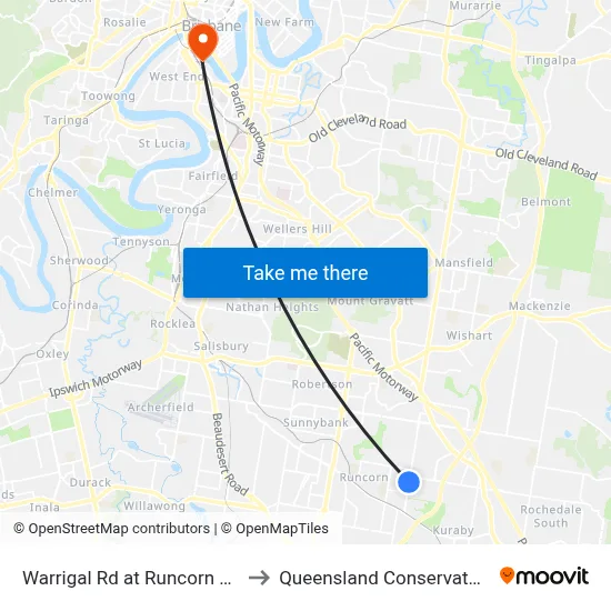 Warrigal Rd at Runcorn North to Queensland Conservatorium map