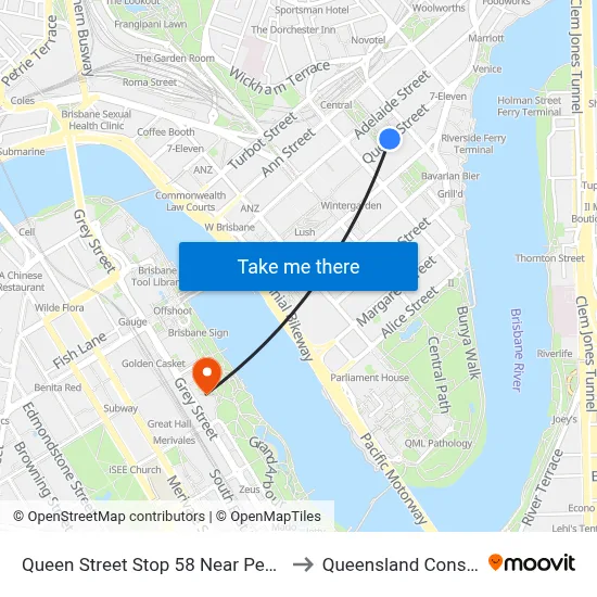 Queen Street Stop 58 Near Pedestrian Crossing to Queensland Conservatorium map