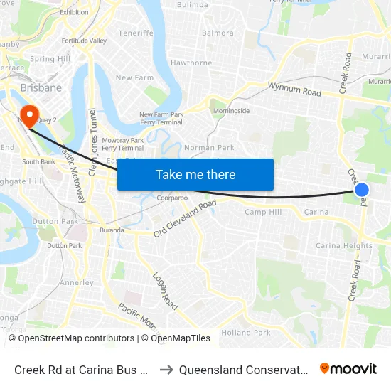 Creek Rd at Carina Bus Depot to Queensland Conservatorium map