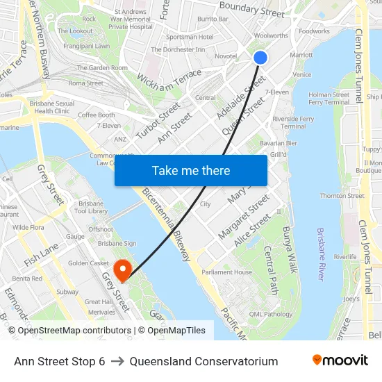 Ann Street Stop 6 to Queensland Conservatorium map