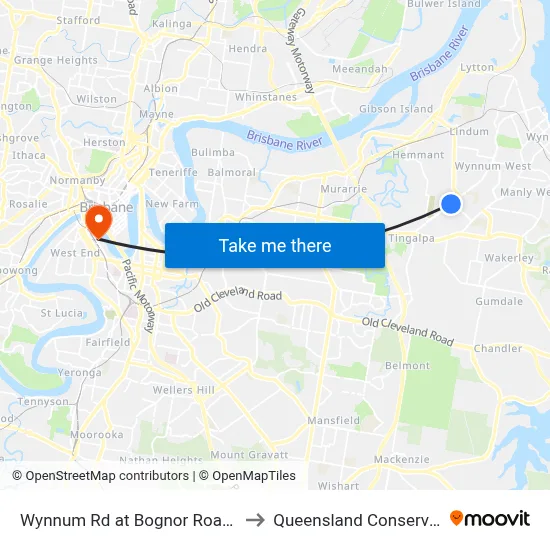 Wynnum Rd at Bognor Road, Stop 45 to Queensland Conservatorium map