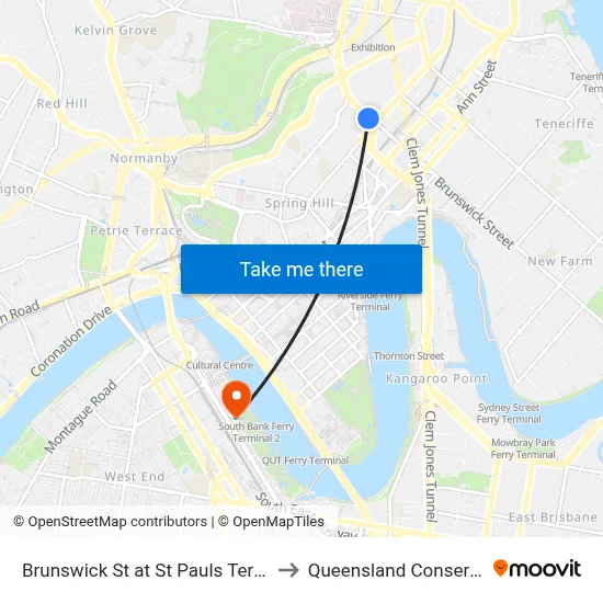 Brunswick St at St Pauls Terrace, Stop 5 to Queensland Conservatorium map