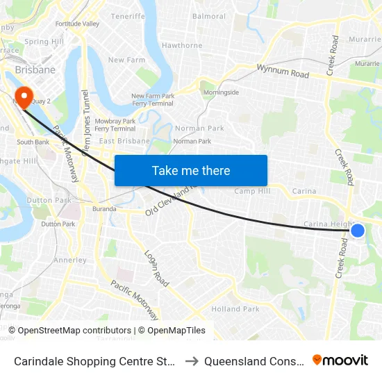 Carindale Shopping Centre Station, Platform F to Queensland Conservatorium map