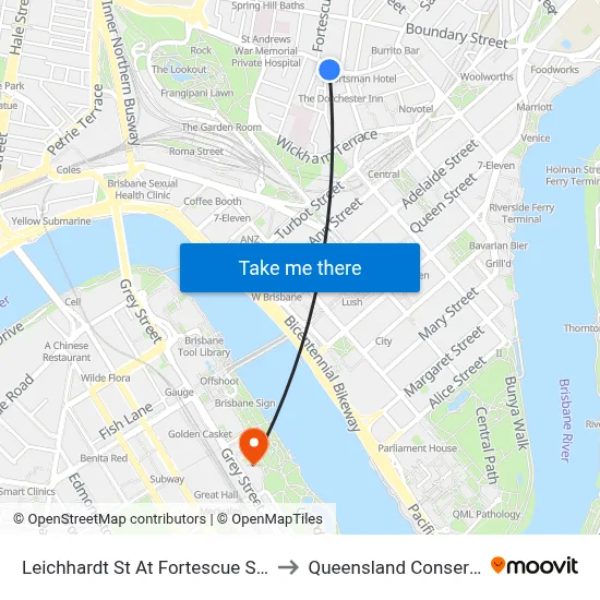 Leichhardt St At Fortescue Street, Stop 1 to Queensland Conservatorium map