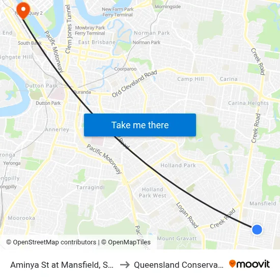 Aminya St at Mansfield, Stop 67a to Queensland Conservatorium map