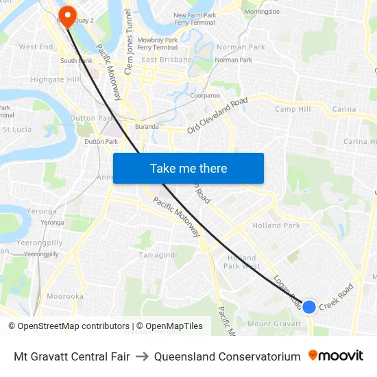Mt Gravatt Central Fair to Queensland Conservatorium map