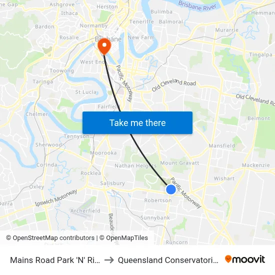 Mains Road Park 'N' Ride to Queensland Conservatorium map