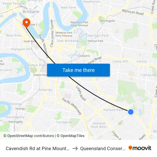 Cavendish Rd at Pine Mountain, Stop 52 to Queensland Conservatorium map