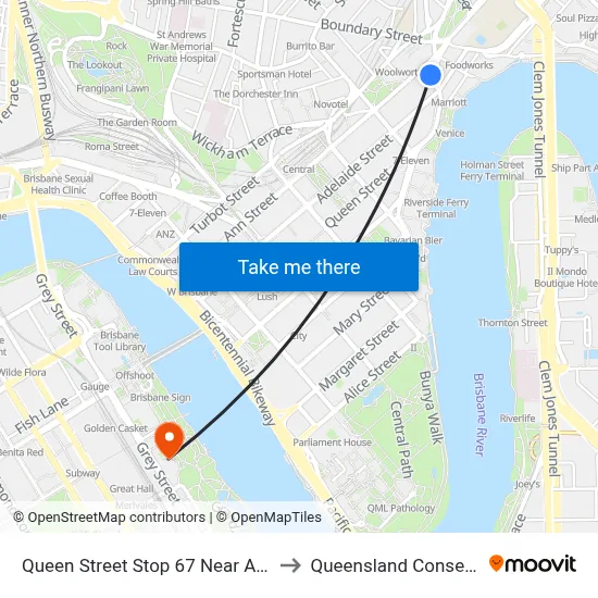 Queen Street Stop 67 Near Ann St (Orient) to Queensland Conservatorium map
