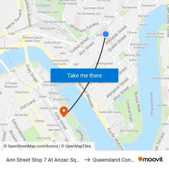 Ann Street Stop 7 At Anzac Square (Temp Closed) to Queensland Conservatorium map