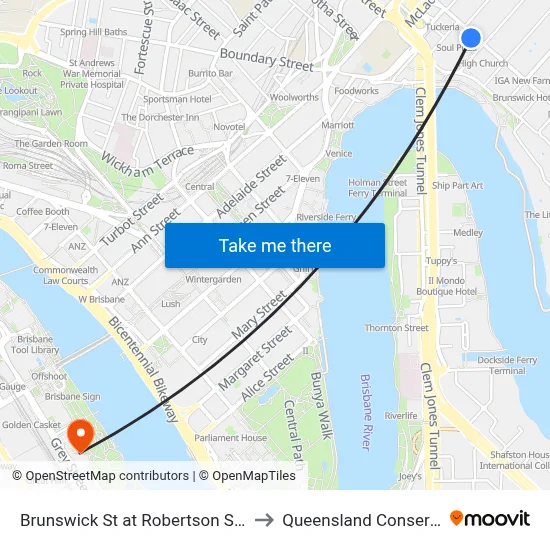 Brunswick St at Robertson Street, Stop 5 to Queensland Conservatorium map