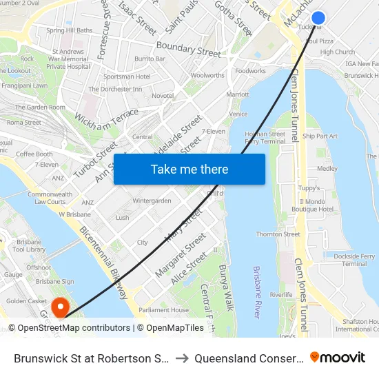 Brunswick St at Robertson Street, Stop 5 to Queensland Conservatorium map