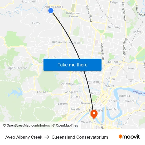 Aveo Albany Creek to Queensland Conservatorium map