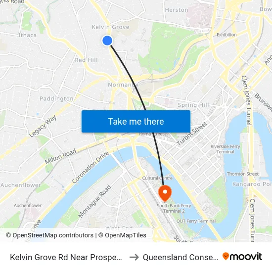 Kelvin Grove Rd Near Prospect Tce, Stop 13 to Queensland Conservatorium map