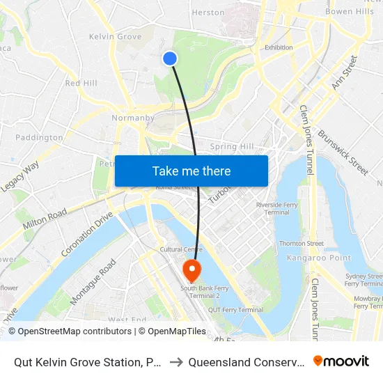 Qut Kelvin Grove Station, Platform 2 to Queensland Conservatorium map