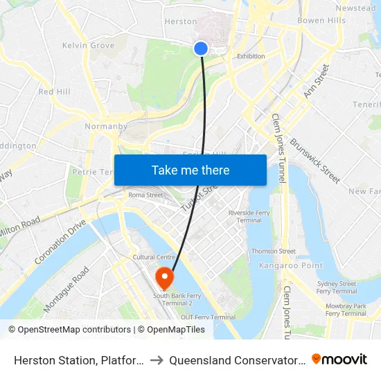 Herston Station, Platform 2 to Queensland Conservatorium map