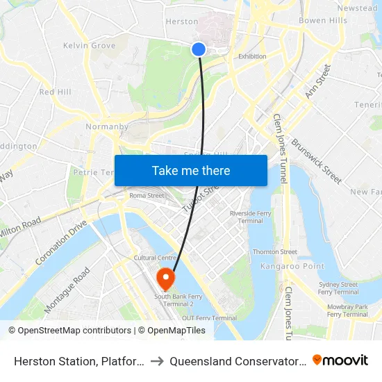 Herston Station, Platform 1 to Queensland Conservatorium map