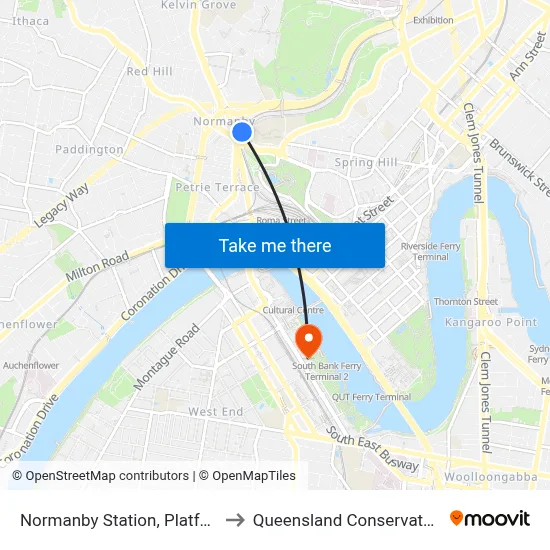 Normanby Station, Platform 1 to Queensland Conservatorium map