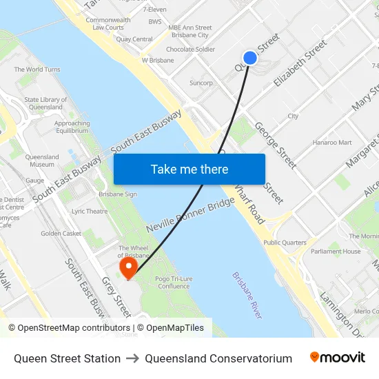Queen Street Station to Queensland Conservatorium map