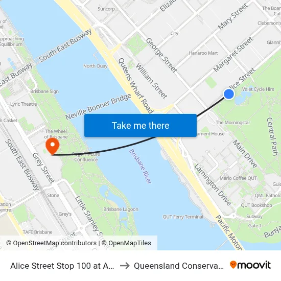 Alice Street Stop 100 at Albert St to Queensland Conservatorium map