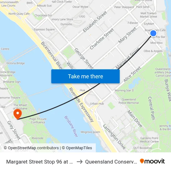 Margaret Street Stop 96 at Edward St to Queensland Conservatorium map