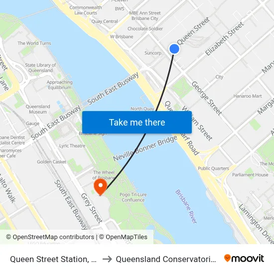 Queen Street Station, 1a to Queensland Conservatorium map