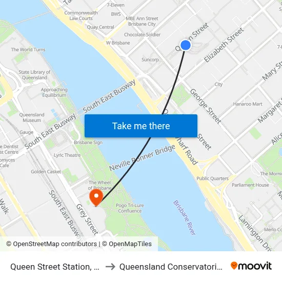 Queen Street Station, 1d to Queensland Conservatorium map