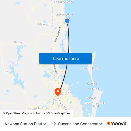 Kawana Station Platform 1 to Queensland Conservatorium map