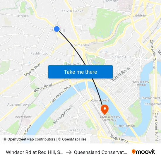 Windsor Rd at Red Hill, Stop 8 to Queensland Conservatorium map