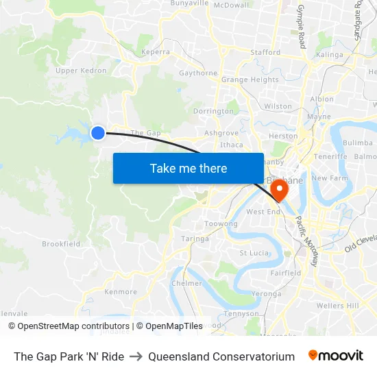 The Gap Park 'N' Ride to Queensland Conservatorium map